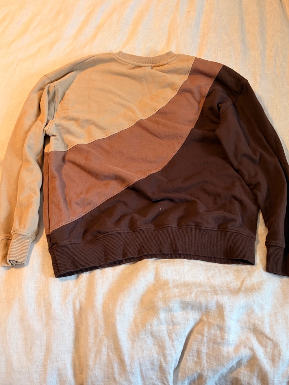 Mono B Women's Crewneck Colorblock Sweater in Tan, Brown & Chocolate